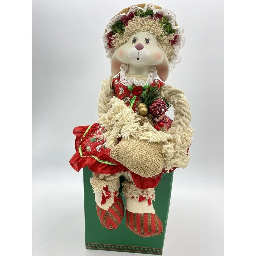VTG 90s House Of Lloyd Flossie Christmas Bunny Doll Box‎ Holiday Cottagecore Y2K
